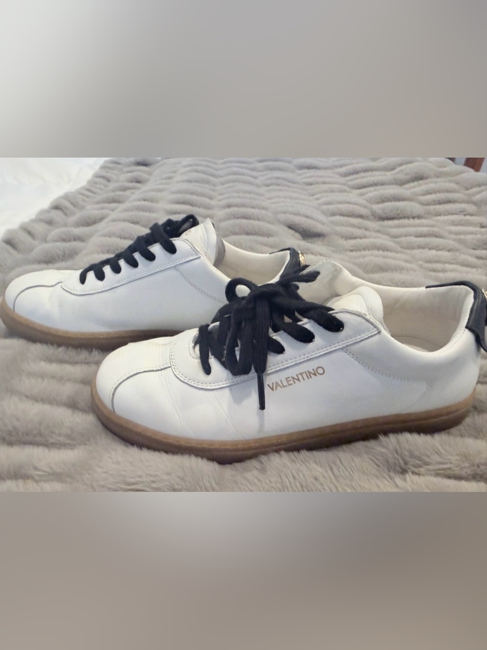 Valentino White Leather Sneakers with Black Laces and Tan Soles Like new size 9